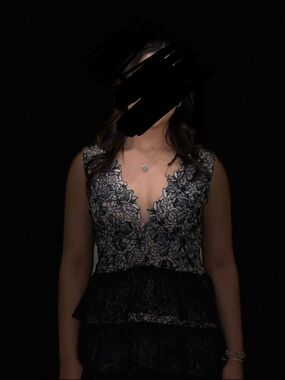 *WORN ONCE* BCBG Lace Floral V-Neck Peplum Midi Dress in Black and Ivory